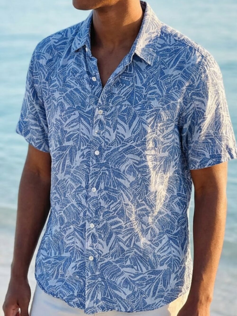 L.L. Bean 100% Linen Tropical Print Shirt Size M